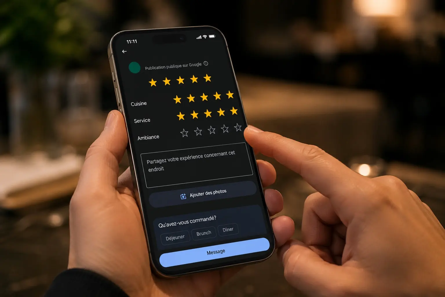 Téléphone qui ouvre Google Reviews après le scan